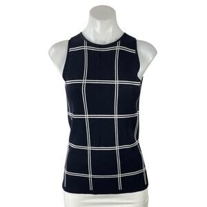 Ann Taylor Black Plaid Window Pane Check Sleeveless Knit Blouse Top Size XS